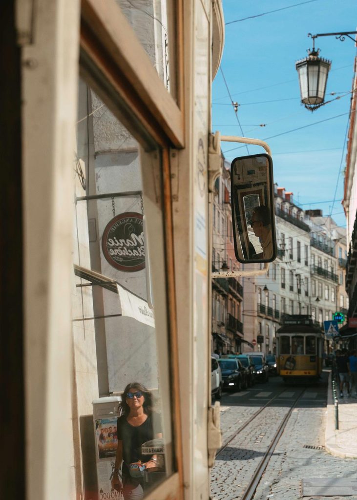 Lisbon tram with reflections