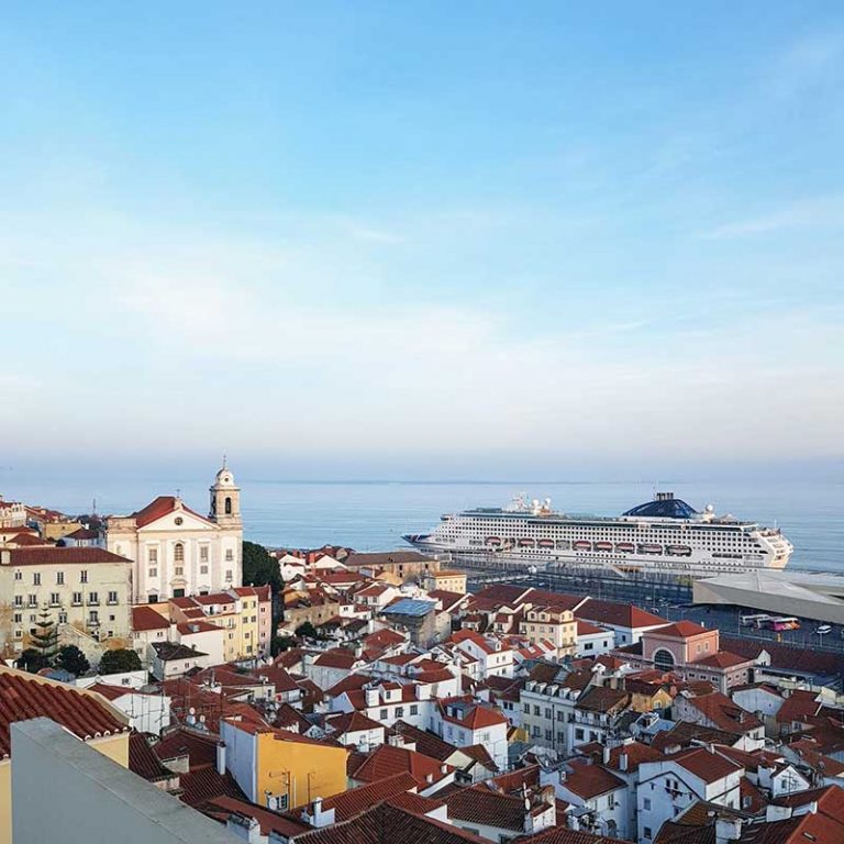 A cruise ship in port, Lisbon, Portugal