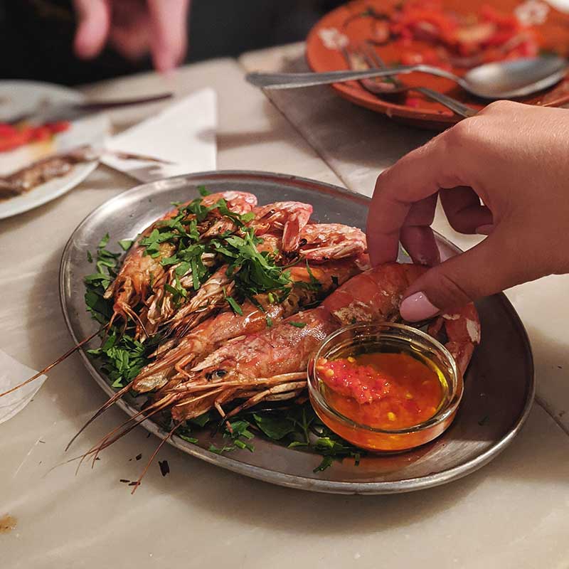 Prawns at Taberna da Rua das Flores restaurant, Lisbon