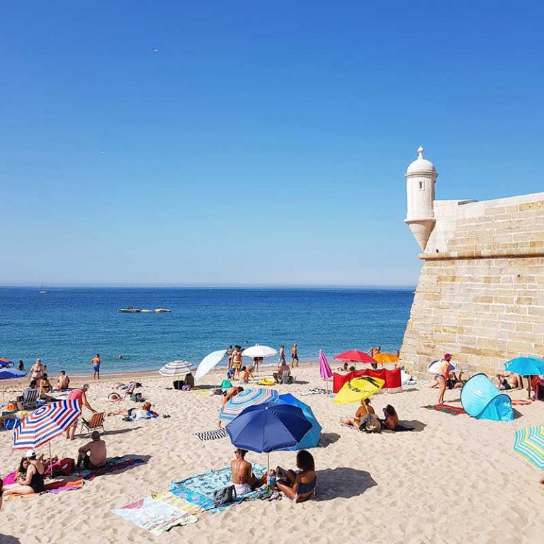 Seseimbra Beach on a sunny day, Portugal