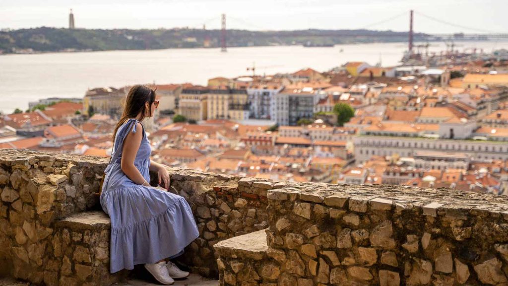 Daniela overlooking Lisbon from Sao Jorge Castle, Portugal