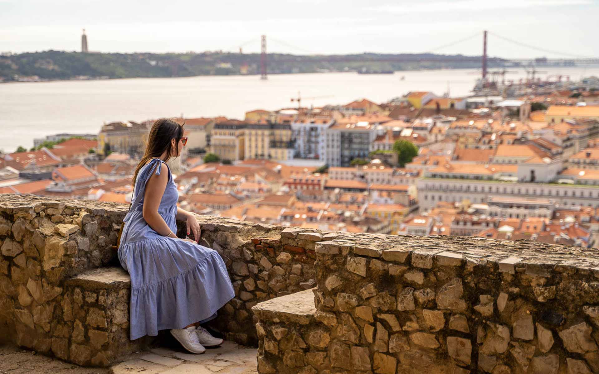 Daniela overlooking Lisbon from Sao Jorge Castle, Portugal