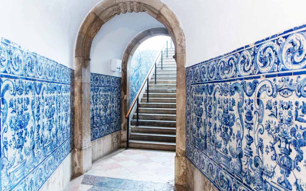 Blue azulejos tiles in Lisbon, Portugal