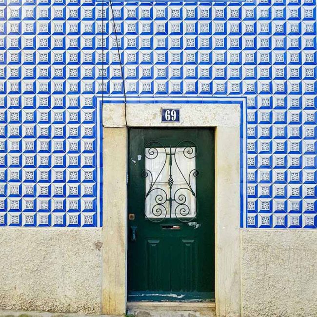Blue tiles azulejos in Lisbon, Portugal