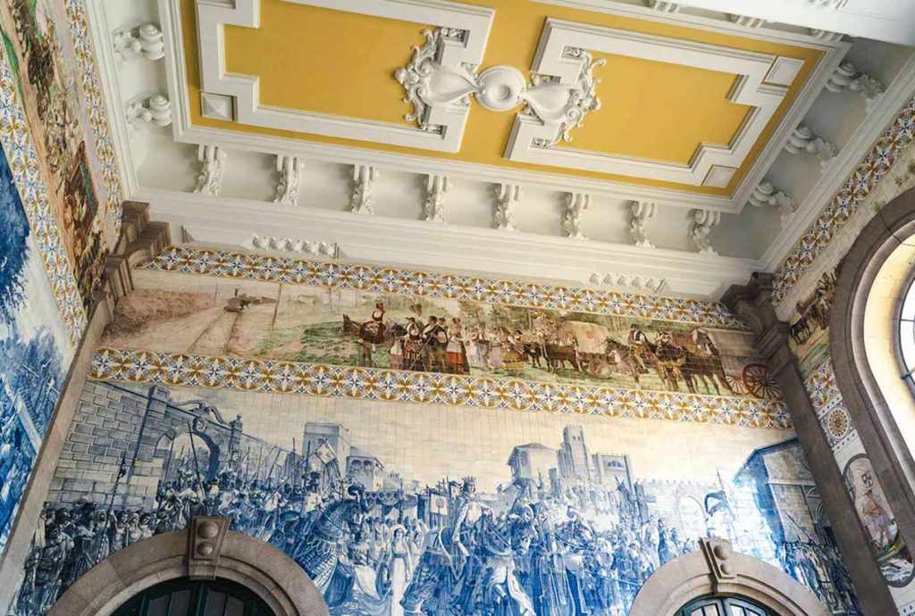 São Bento Railway Station in Porto is covered in beautiful antique azulejos and tiles