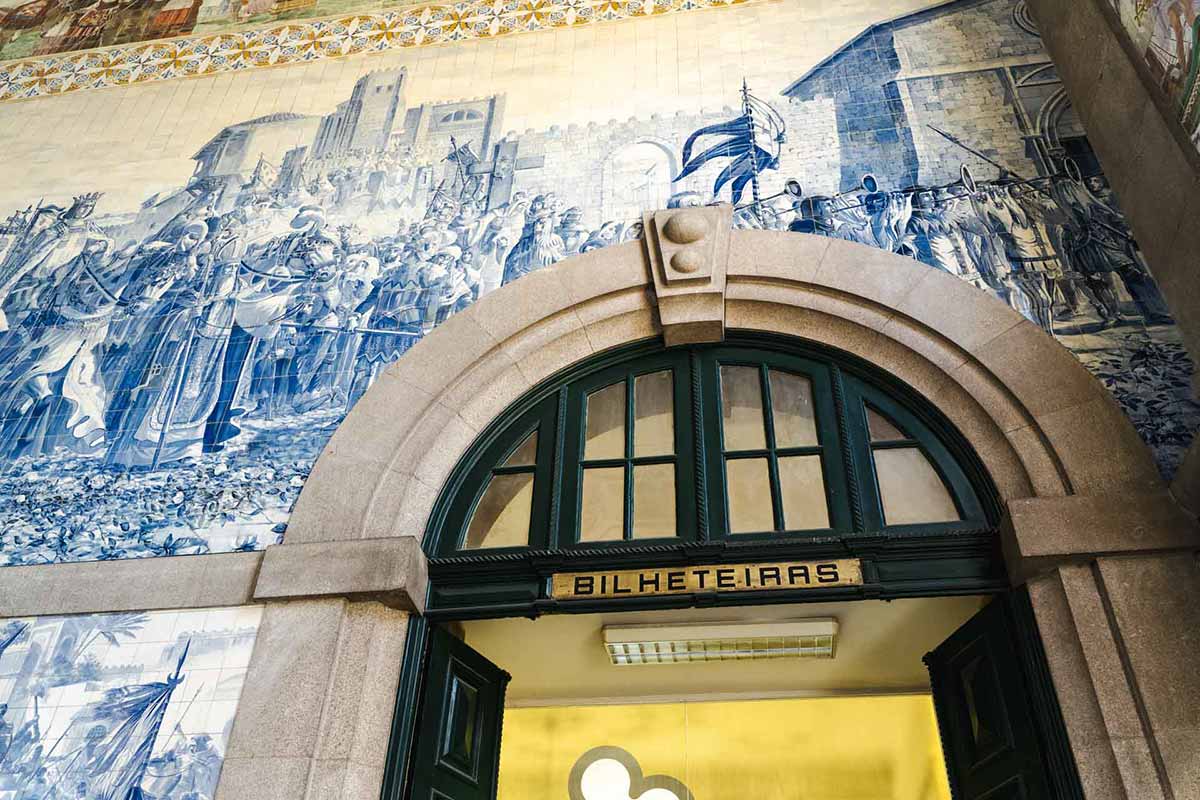 São Bento Railway Station in Porto is covered in beautiful antique azulejos and tiles