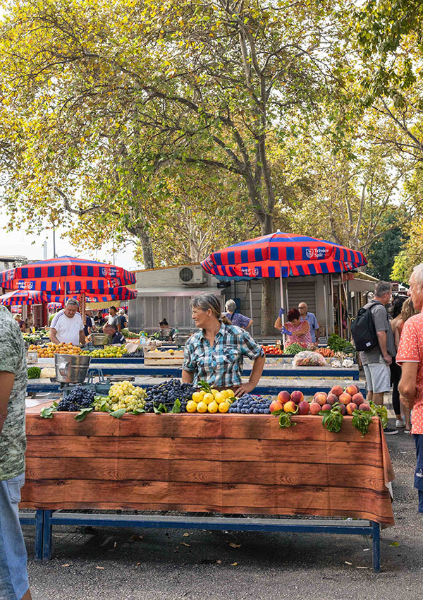 Fresh food produce market in Split historic centre in Croatia