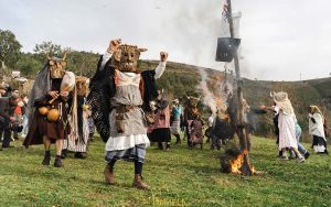 Burning effigy at the Aldeias do Xisto de Gois traditional pagan Portuguese Carnaval, called an Entrudo