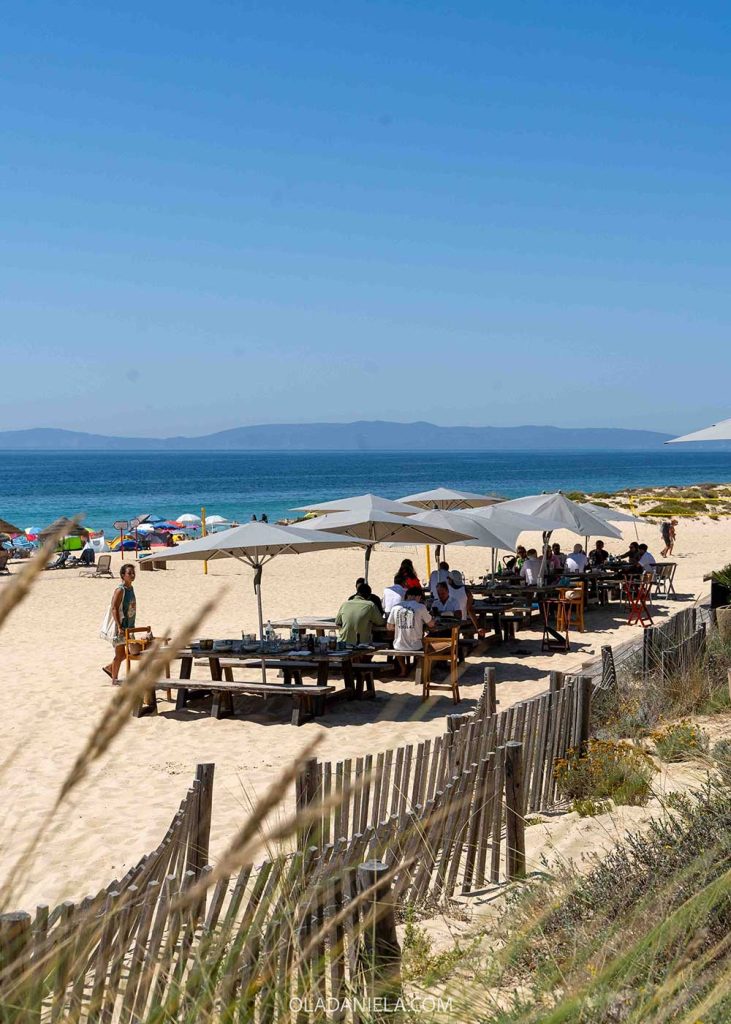 Tables on the sand at Sublime restaurant at Praia do Carvalhal in Comporta