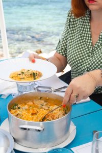 Lunch of seafood rice at O Farol at Portinho da Arrabida in Arrabida Natural Park