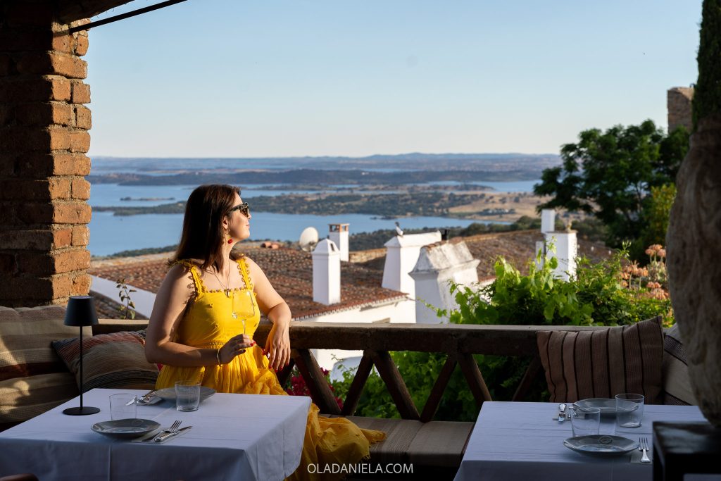 Daniela enjoying dinner with a view in Monsaraz