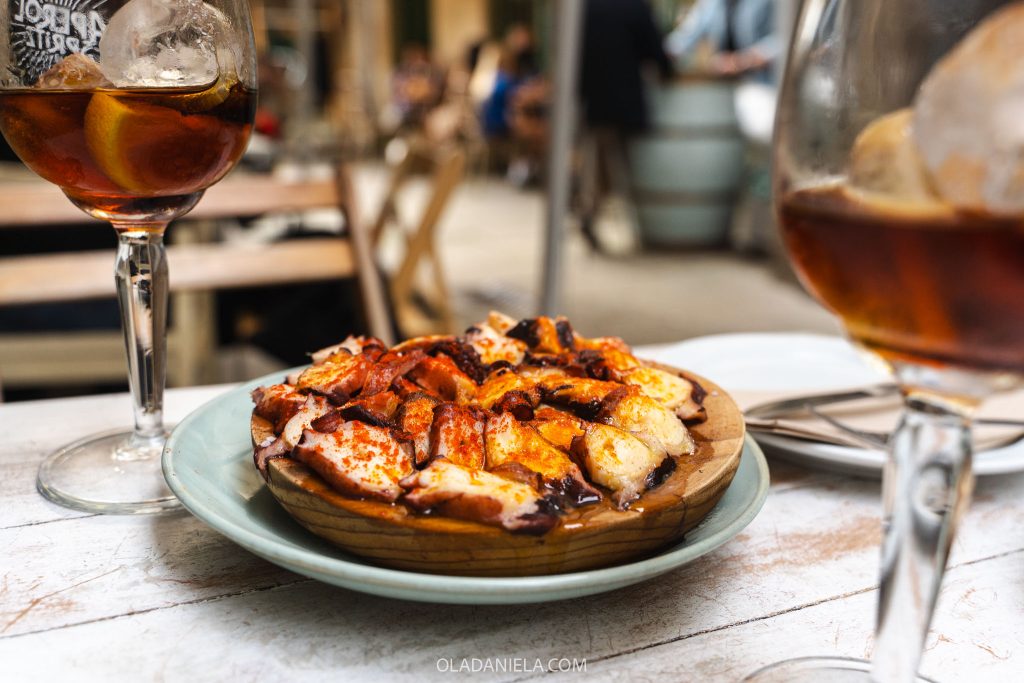 Polpo a feira or Galician octopus at Bar Estrella in Pontevedra